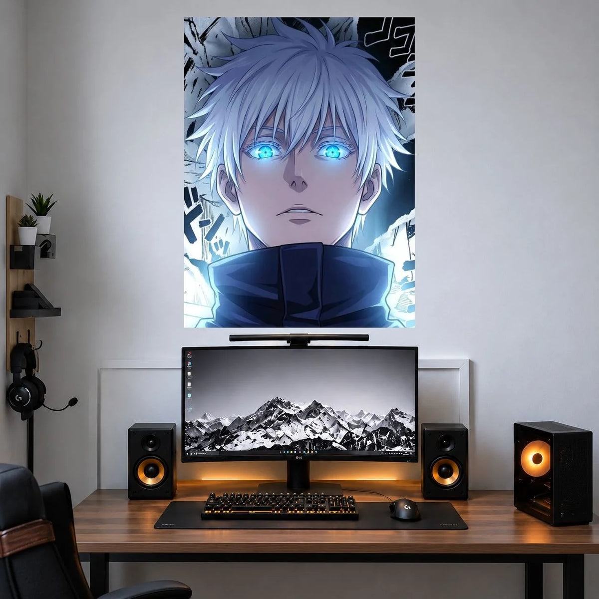 Gojo Cyan Eye Closeup anime poster mockup