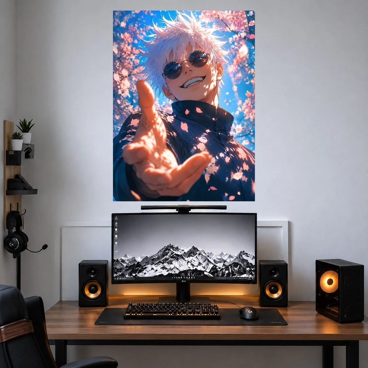 Gojo Cherry Blossom Smile anime poster mockup