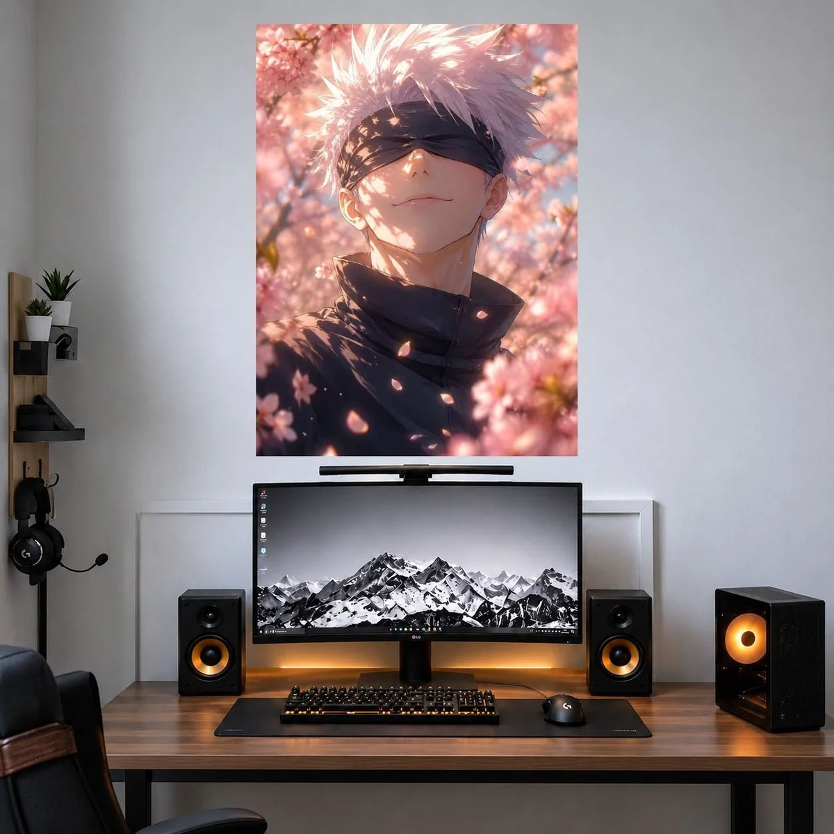 Gojo Pink Blossom Portrait anime wall poster mockup
