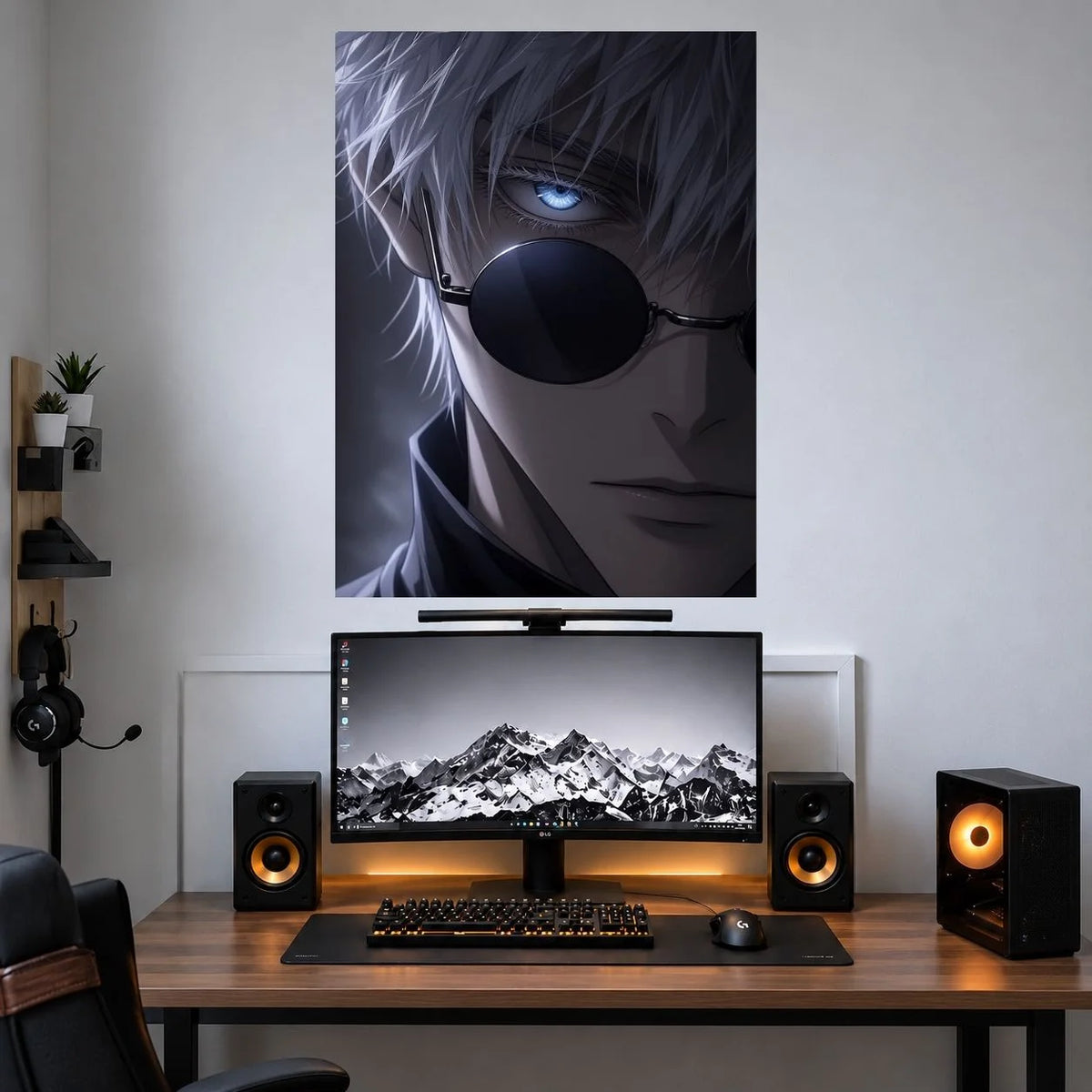 Gojo Dark Shades Closeup anime wall poster mockup