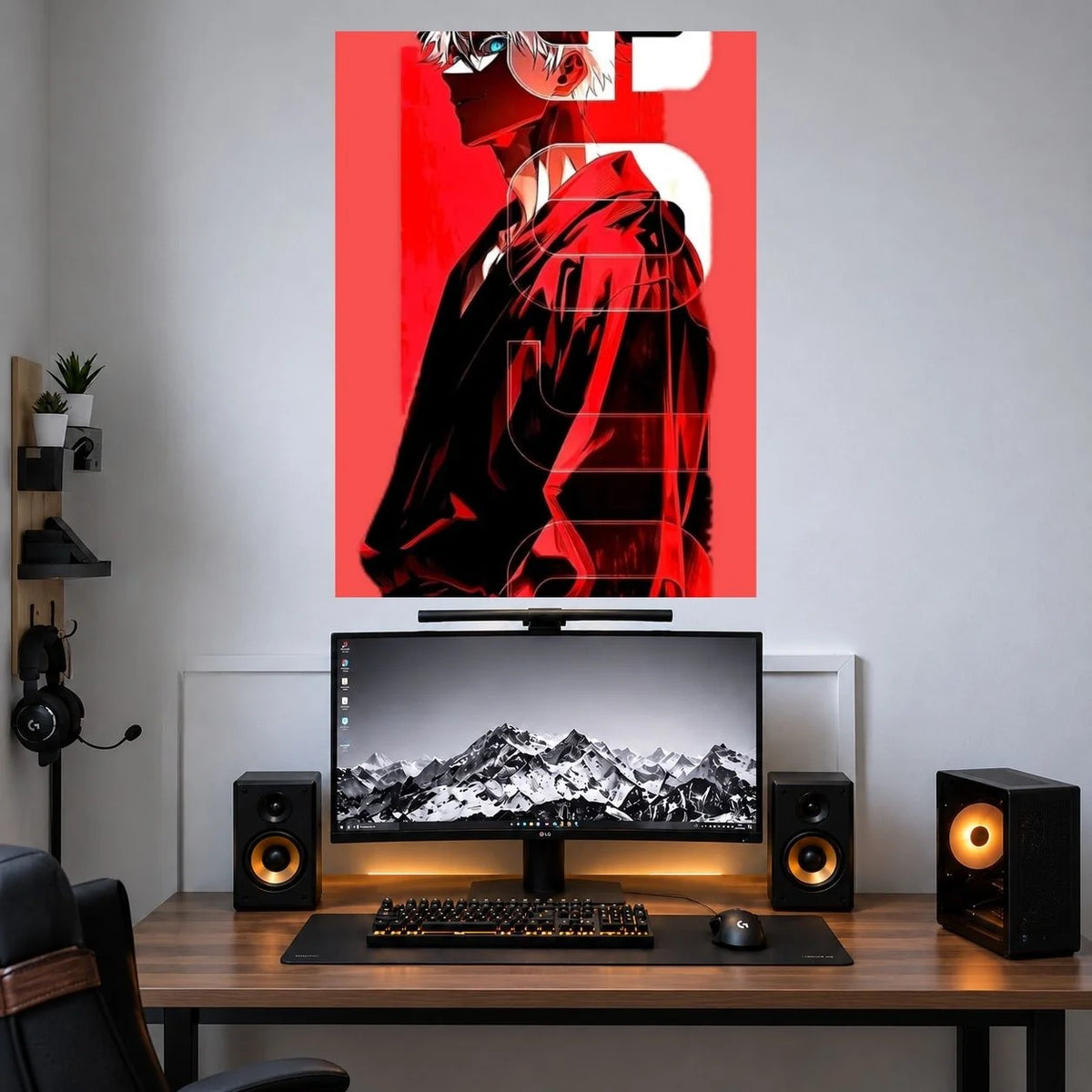 Gojo Red Graphic Coat anime wall poster mockup
