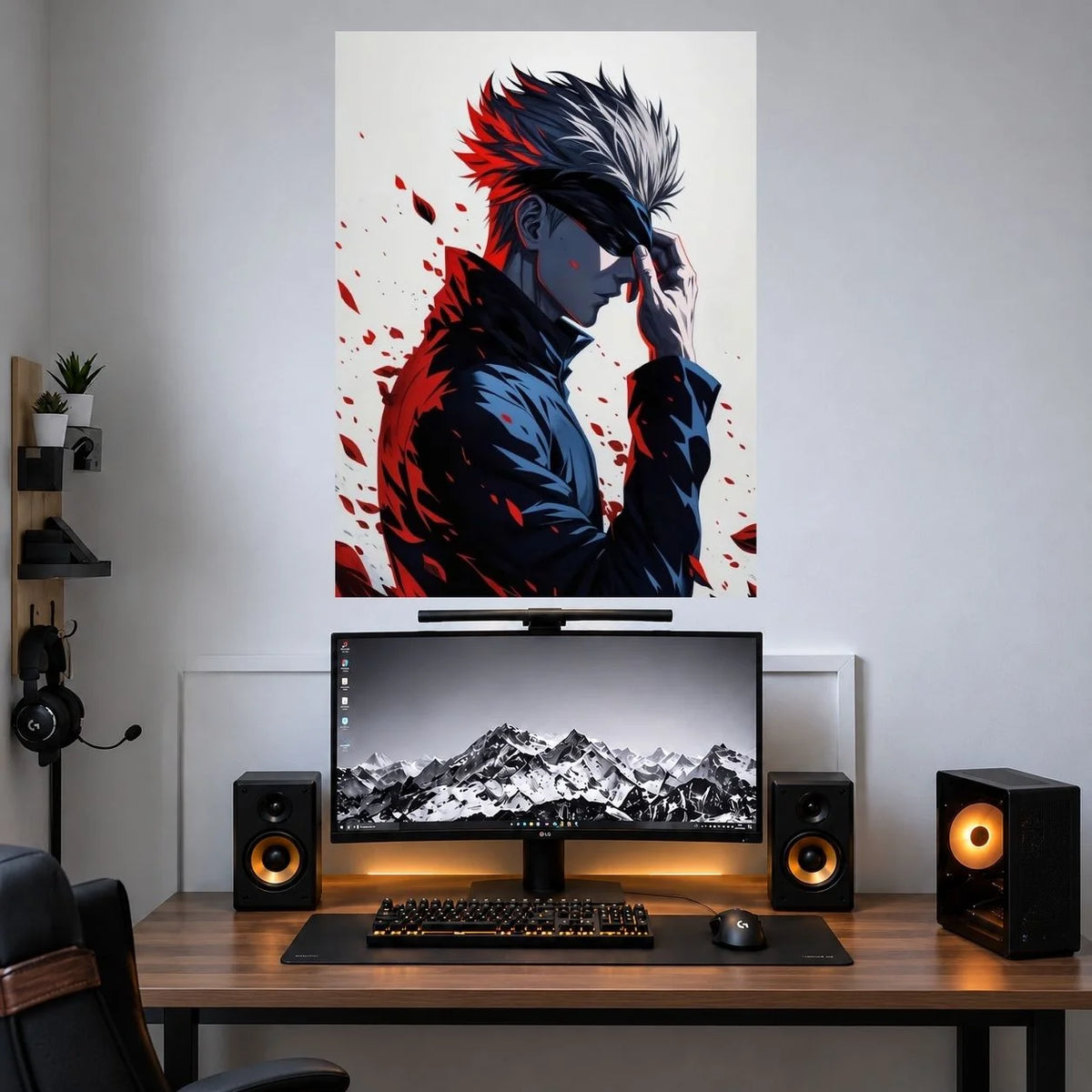 Gojo Red Black Portrait anime poster mockup