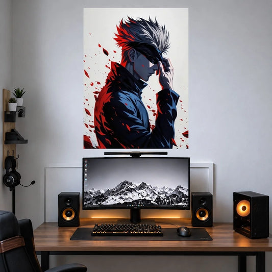 Gojo Red Black Portrait anime poster mockup