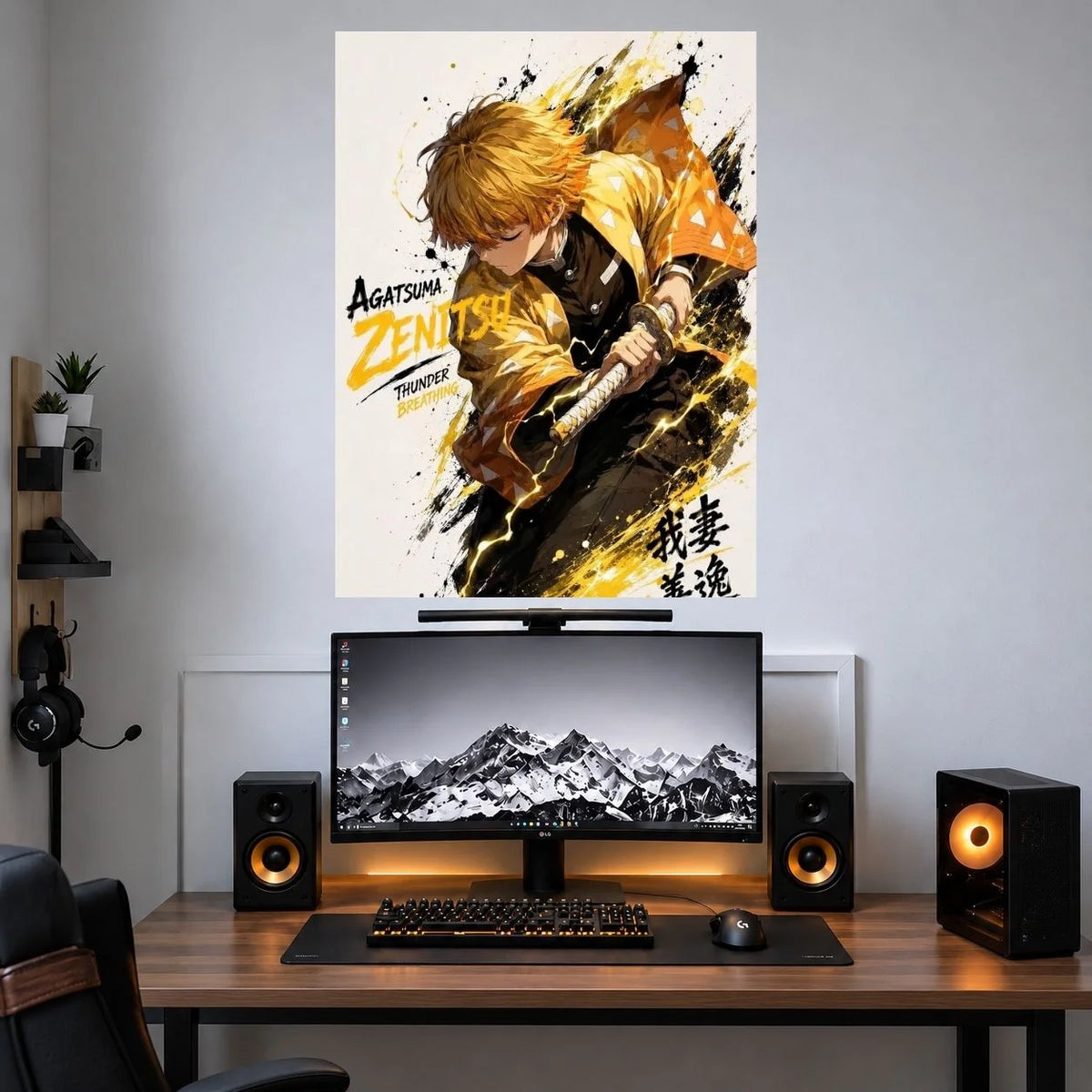 Zenitsu Lightning Sword Collage anime wall poster mockup