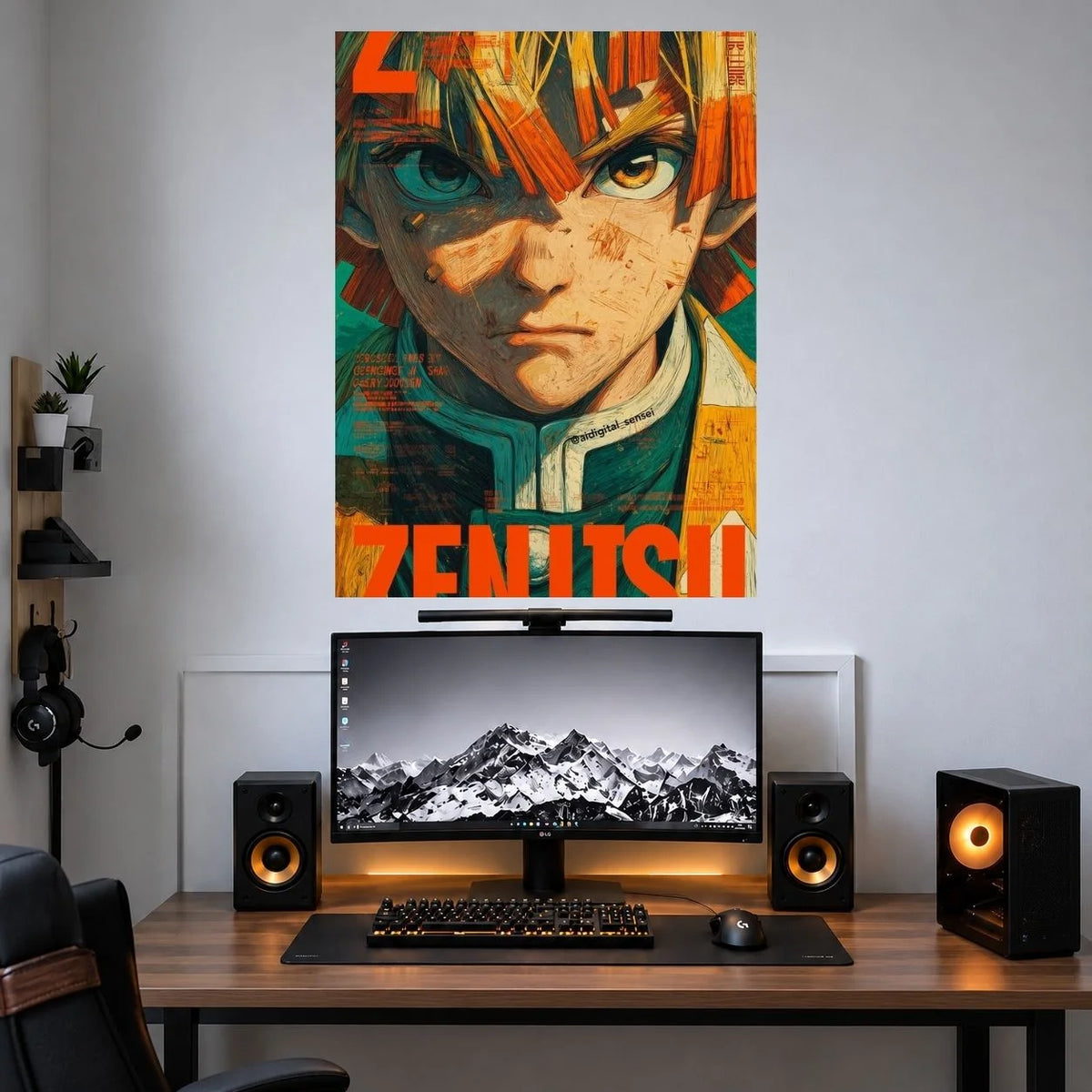 Zenitsu Retro Comic Portrait anime wall poster mockup