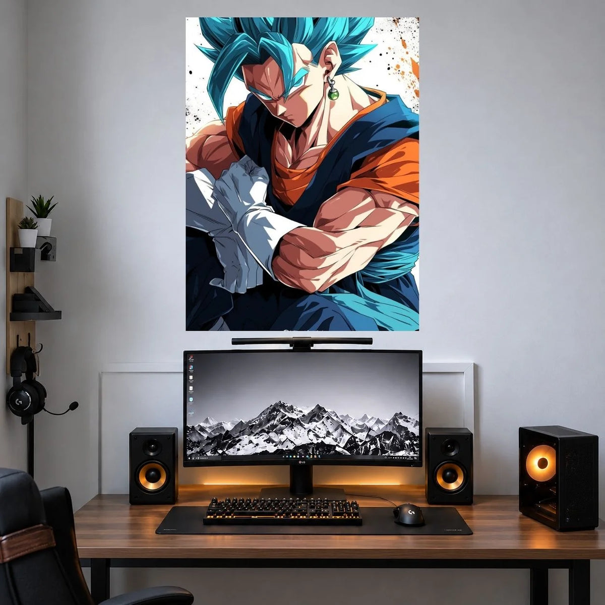Vegeta Blue Fusion Battle anime wall poster mockup