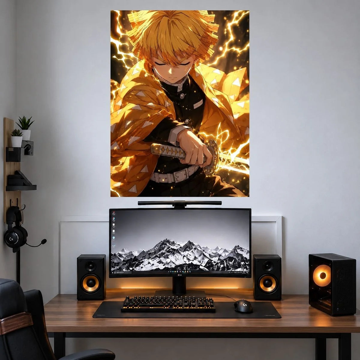 Zenitsu Thunder Blade Stance anime wall poster mockup