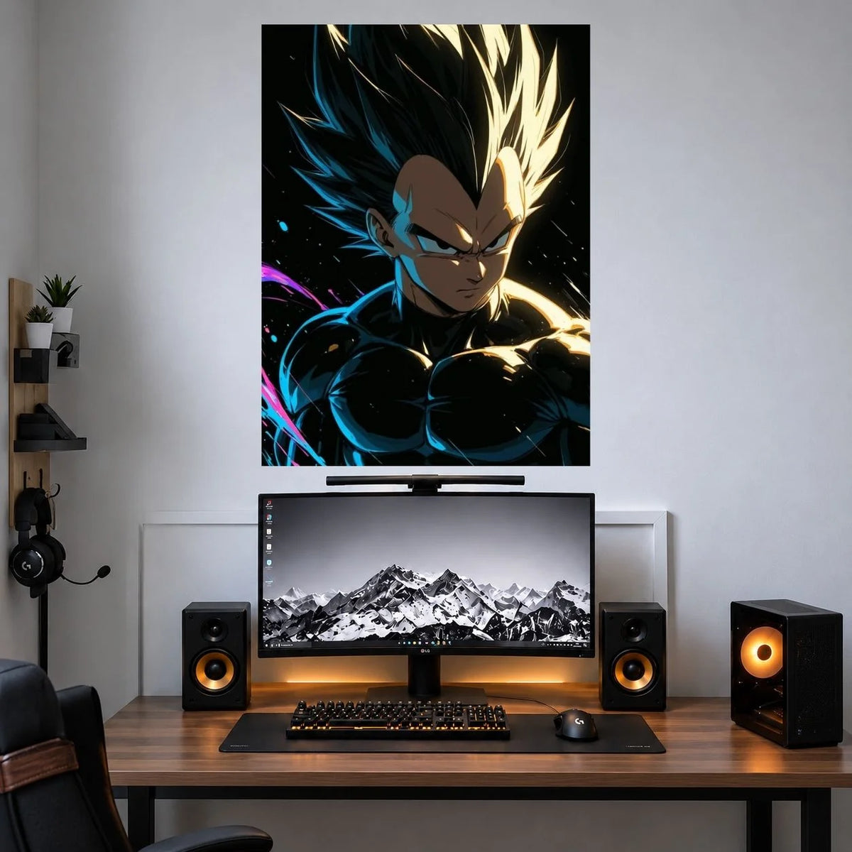 Vegeta Golden Aura Profile anime wall poster mockup