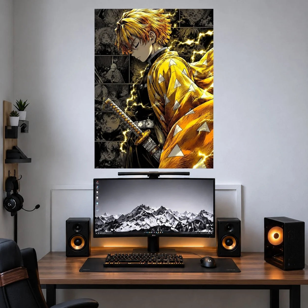 Zenitsu Lightning Battle Artwork anime wall poster mockup