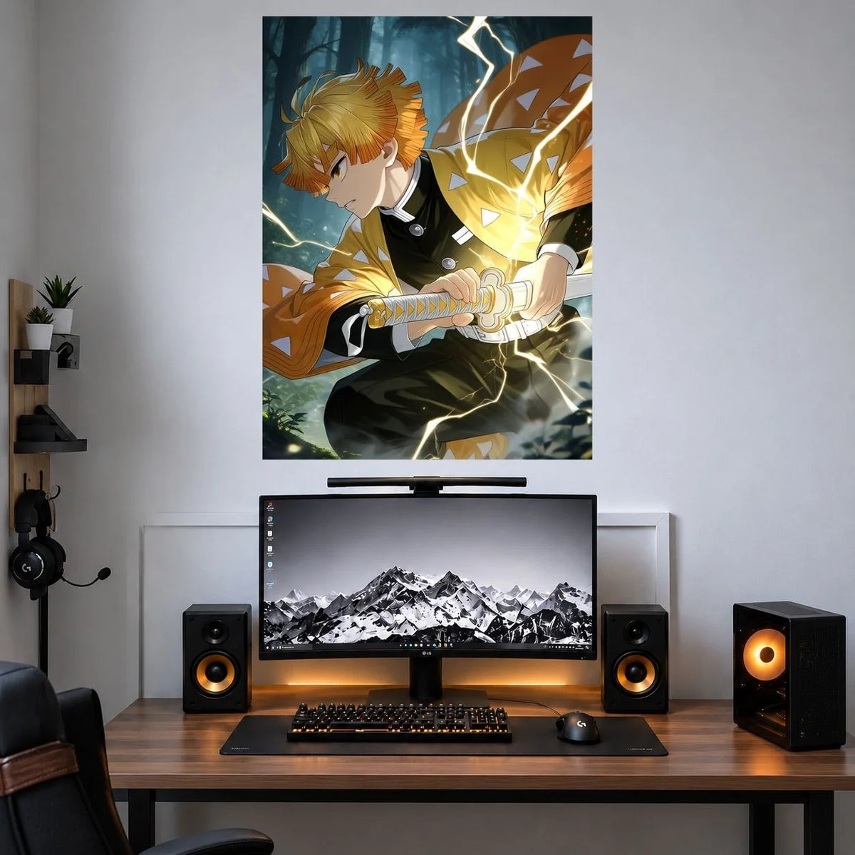 Zenitsu Thunder Slash Action anime wall poster mockup