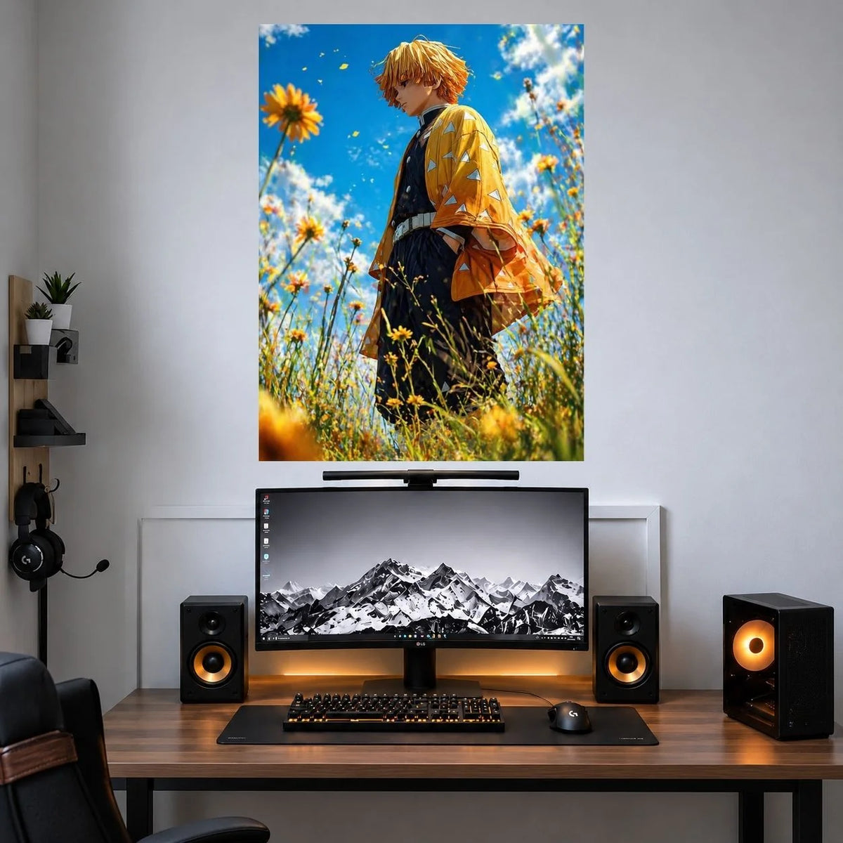 Zenitsu Sunflower Field anime wall poster mockup