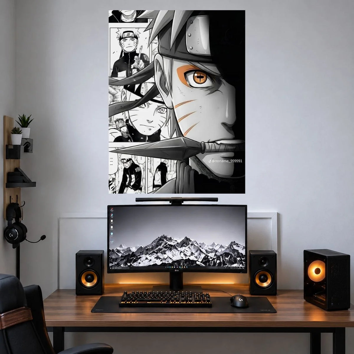 Naruto Black White Manga Eye anime wall poster mockup