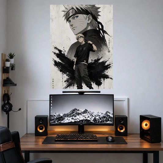 Naruto Monochrome Shadow Warrior anime wall poster mockup