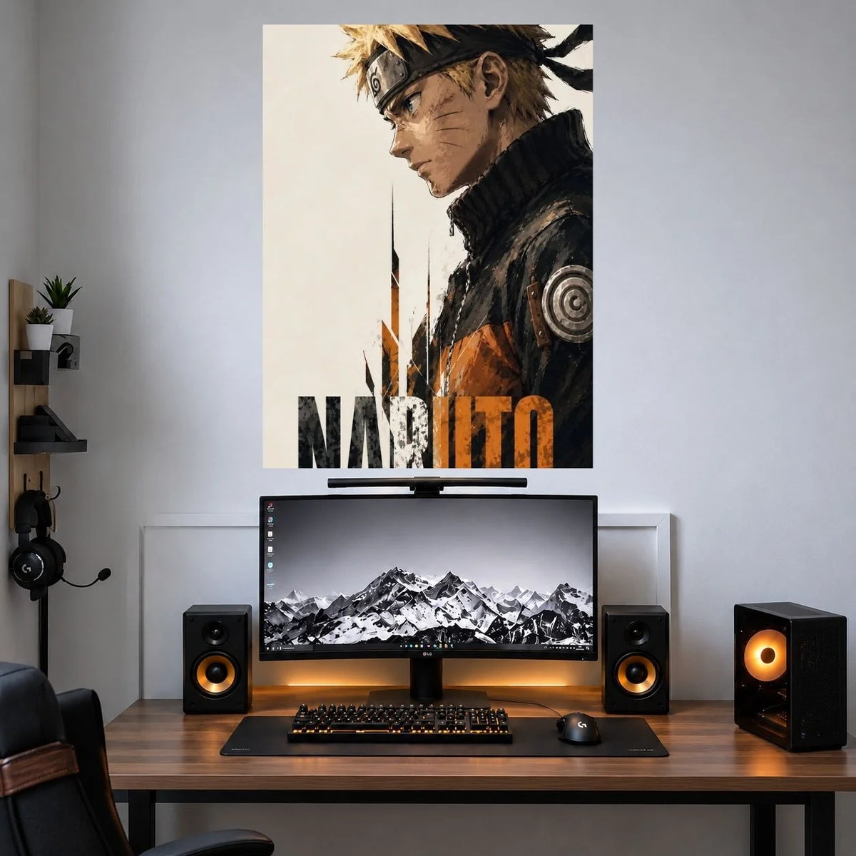 Naruto Black Ninja Illustration anime wall poster mockup