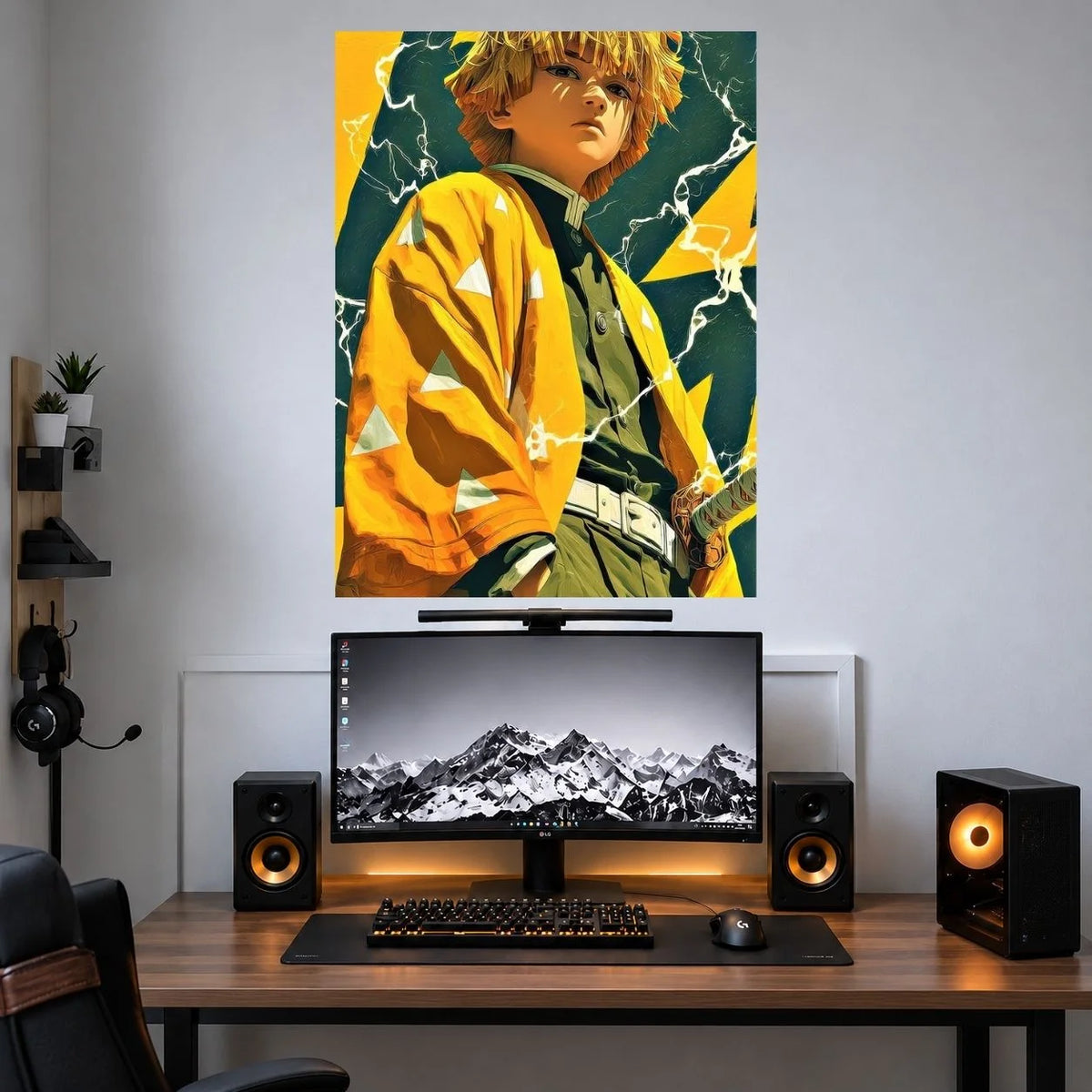 Zenitsu Yellow Lightning Portrait anime wall poster mockup