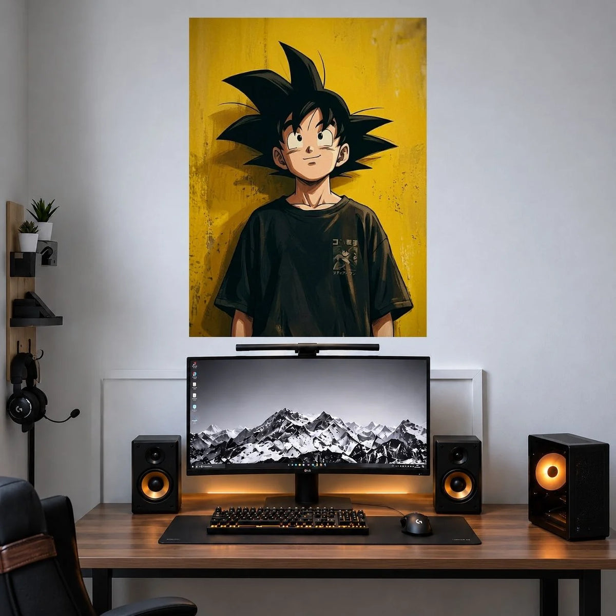 Kid Goku Yellow Background single anime poster mockup