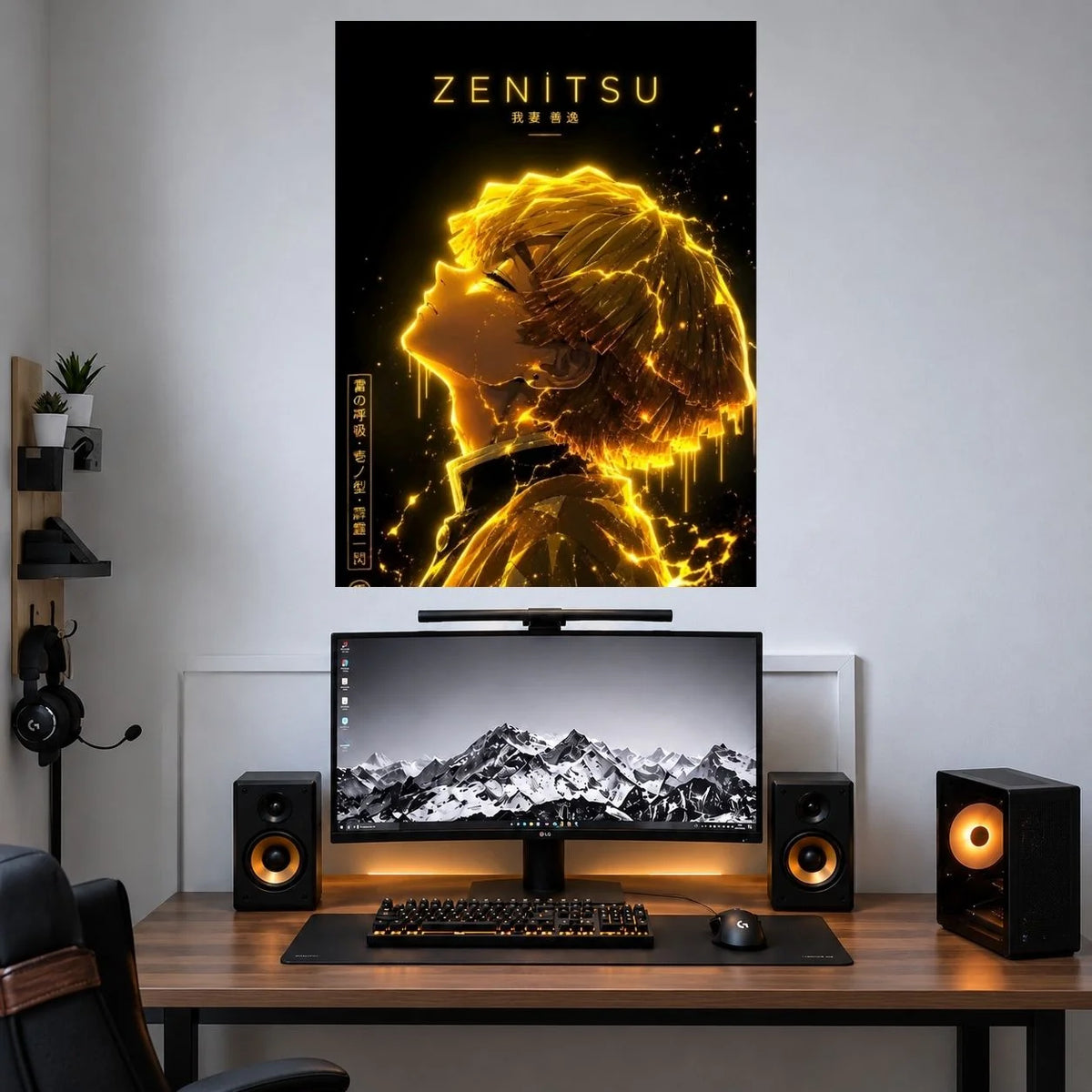 Zenitsu Thunder Breathing Glow anime wall poster mockup