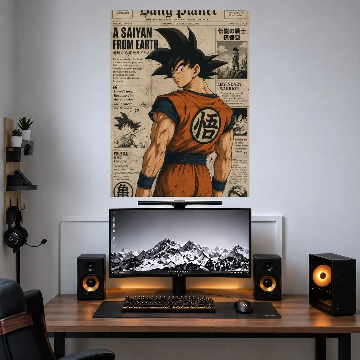Goku Vintage Saiyan Newsprint anime poster