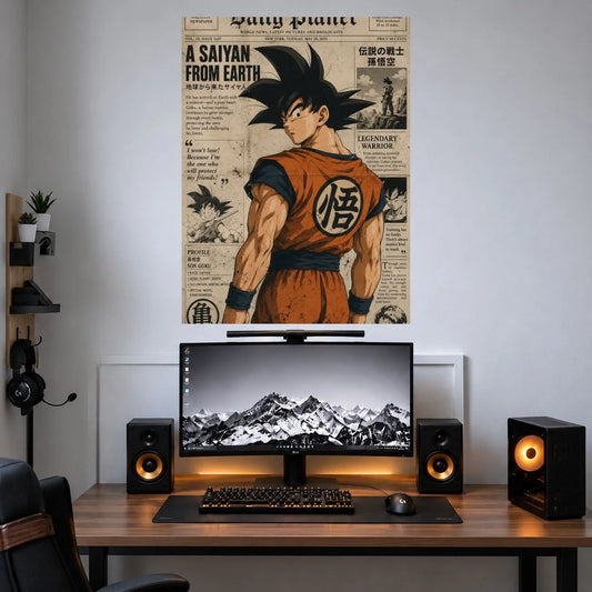 Goku Vintage Saiyan Newsprint anime poster