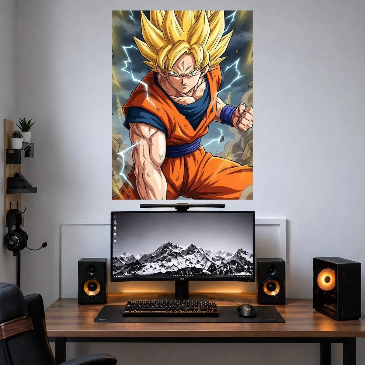 Goku Super Saiyan Golden Power anime single poster mockup