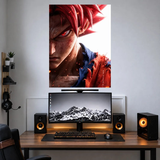 Goku Red Hair Battle anime single wall poster