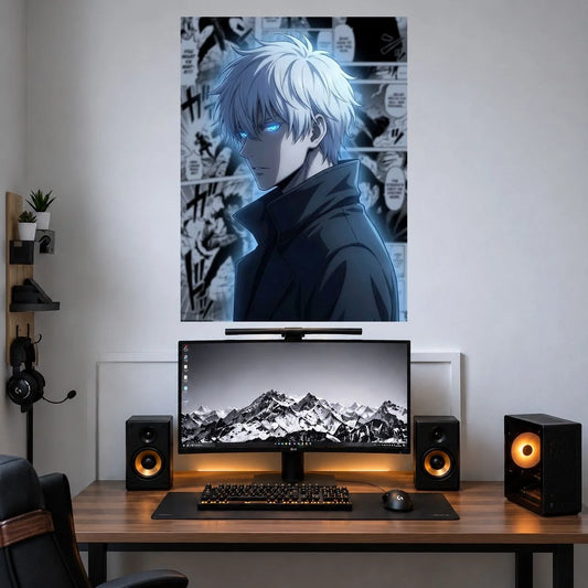 Gojo Monochrome Profile anime single poster mockup