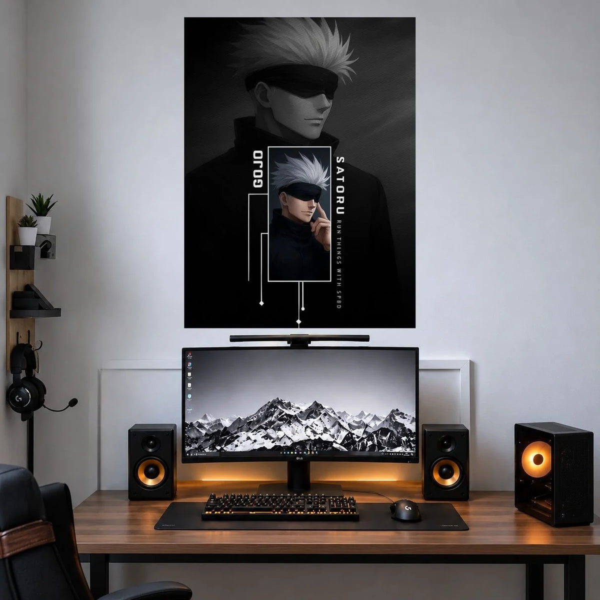 Gojo Black White Frame anime single poster mockup