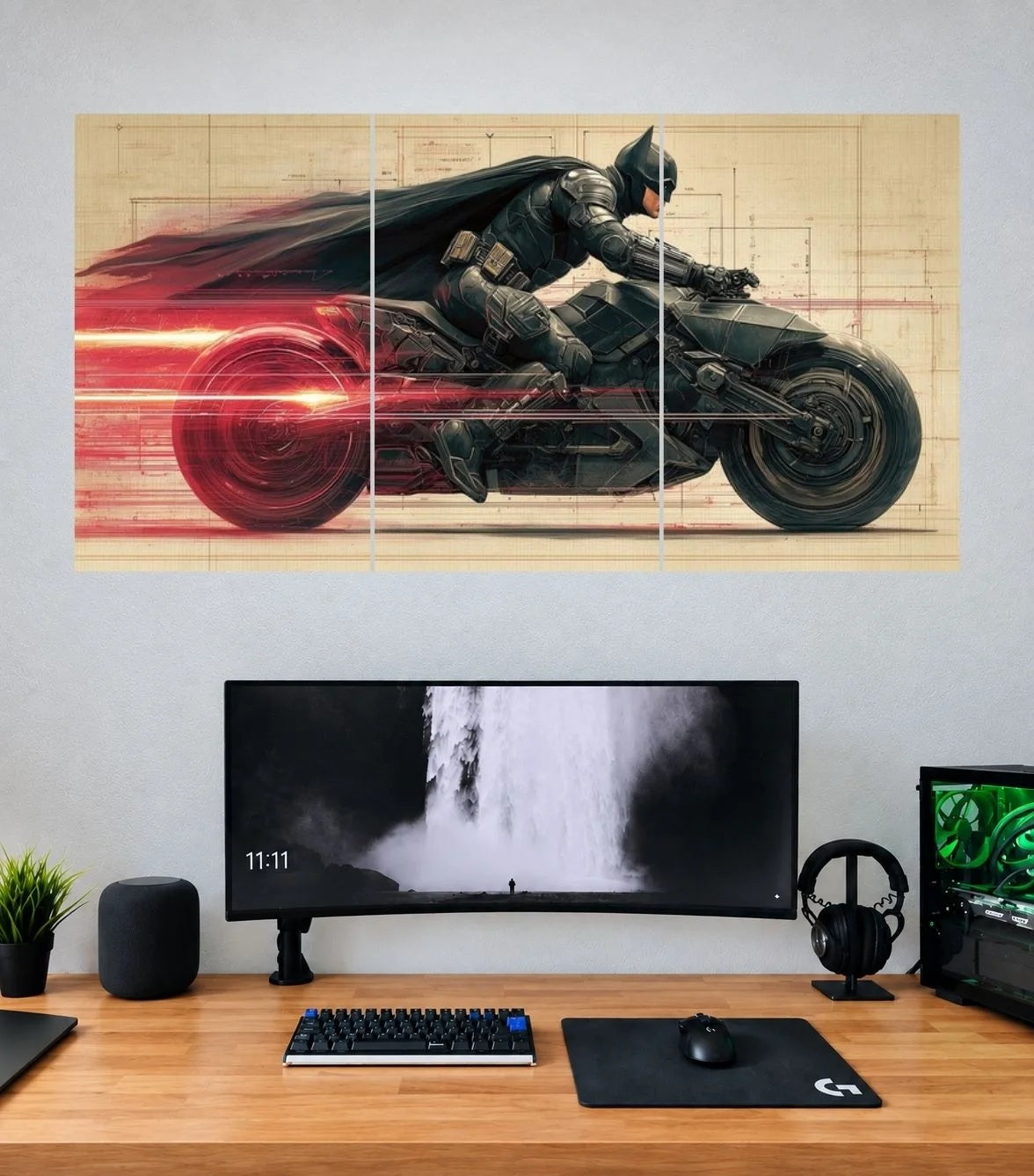 Batman Batcycle Speed Edition 3 panel wall poster mockup