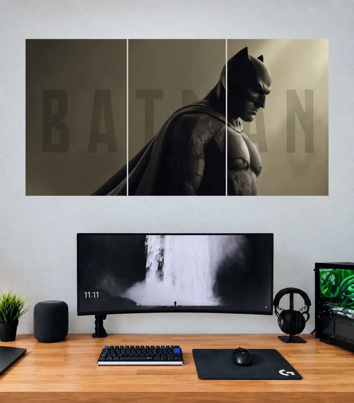 Batman Shadow Portrait Legacy 3 panel wall poster mockup