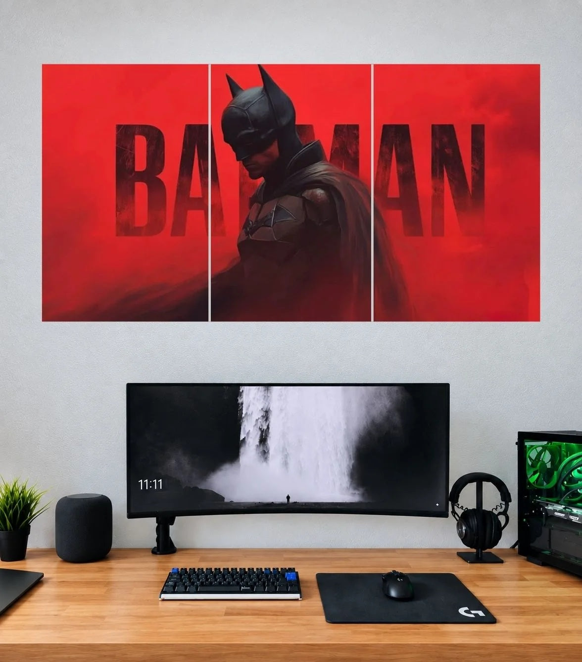 Batman Red Gotham Protector 3 panel wall poster mockup