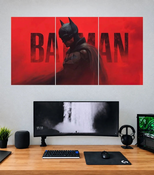 Batman Red Gotham Protector 3 panel wall poster mockup