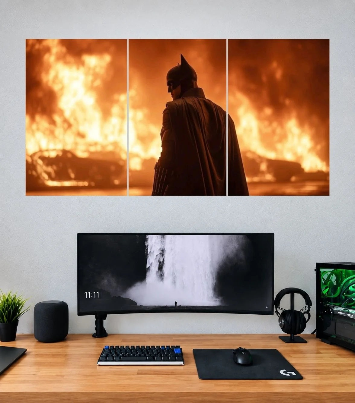 Batman Inferno Gotham Guardian 3 panel wall poster mockup