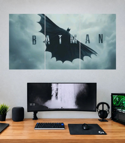 Batman Gotham Bat Emblem 3 panel wall poster mockup