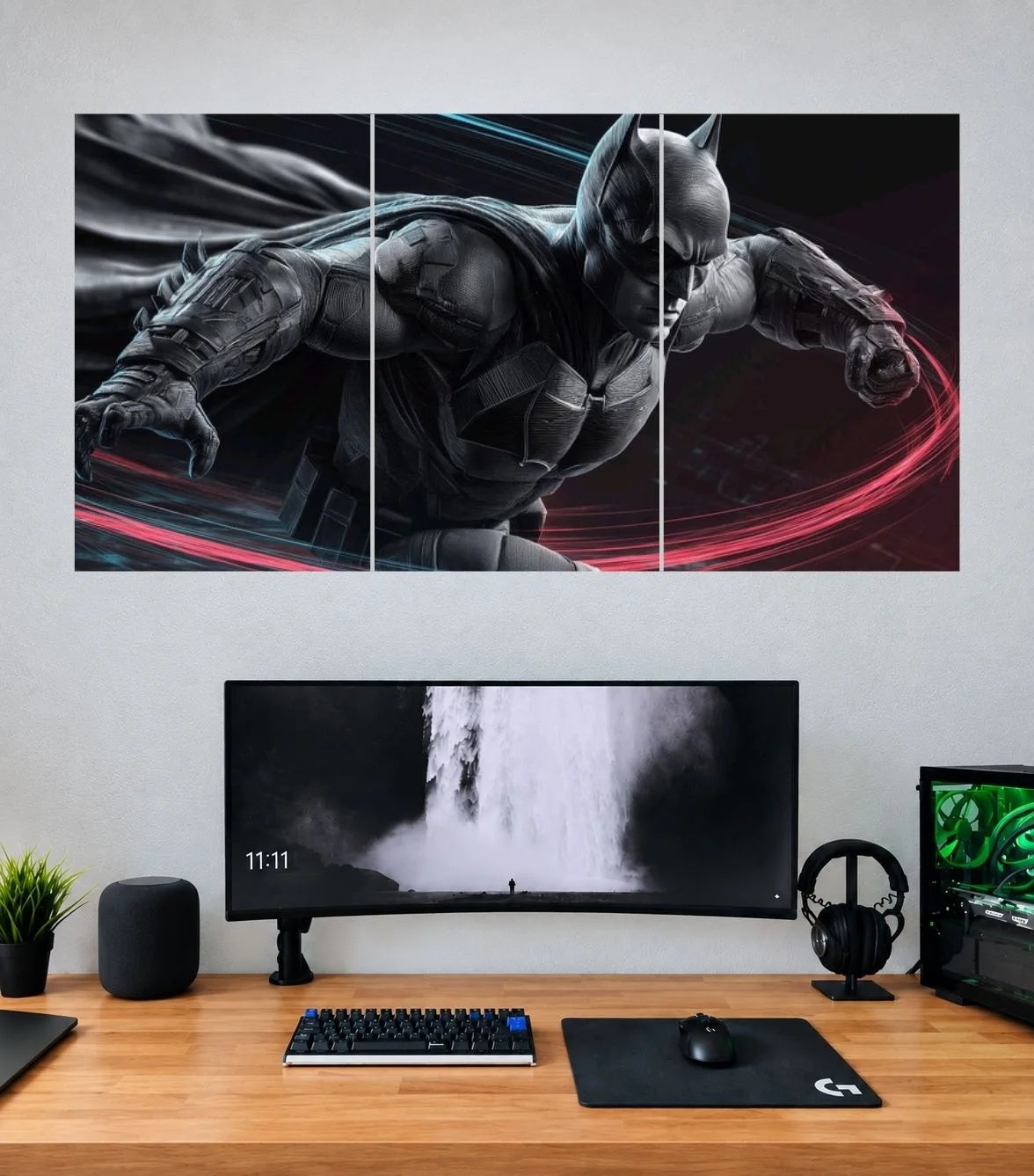 Batman Batcycle Night Rider 3 panel wall poster mockup