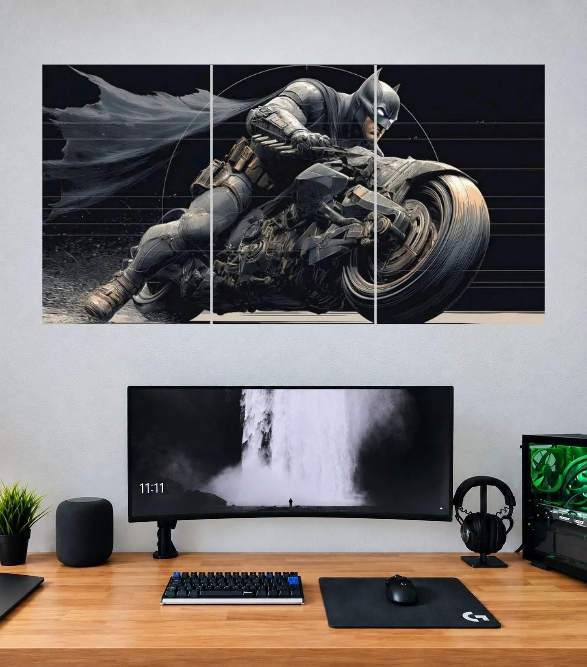 Batman Armored Batcycle Chase 3 panel wall poster mockup