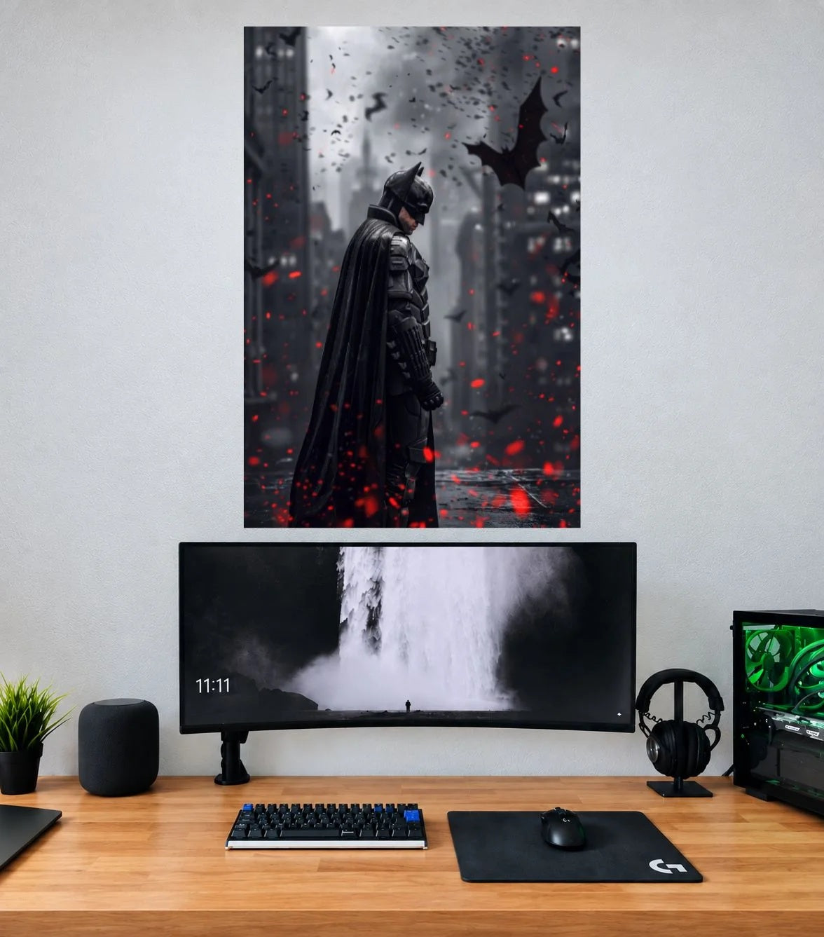 Batman Gotham Rain Vigilante single wall poster mockup