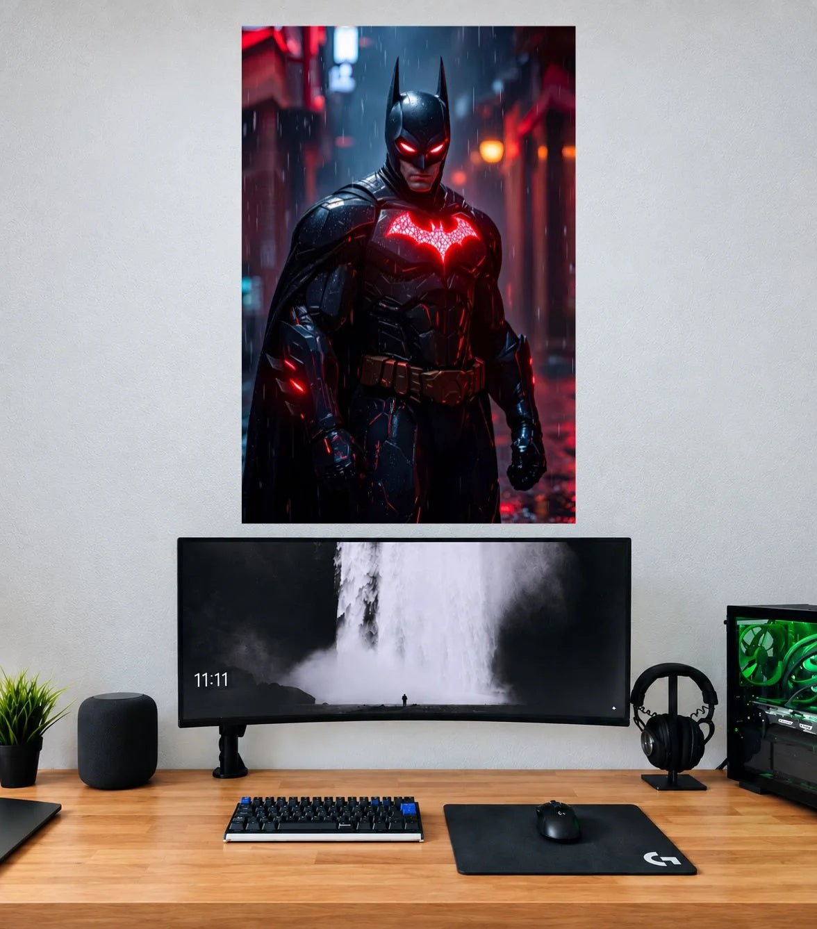 Batman Red Emblem Armored Knight single wall poster mockup