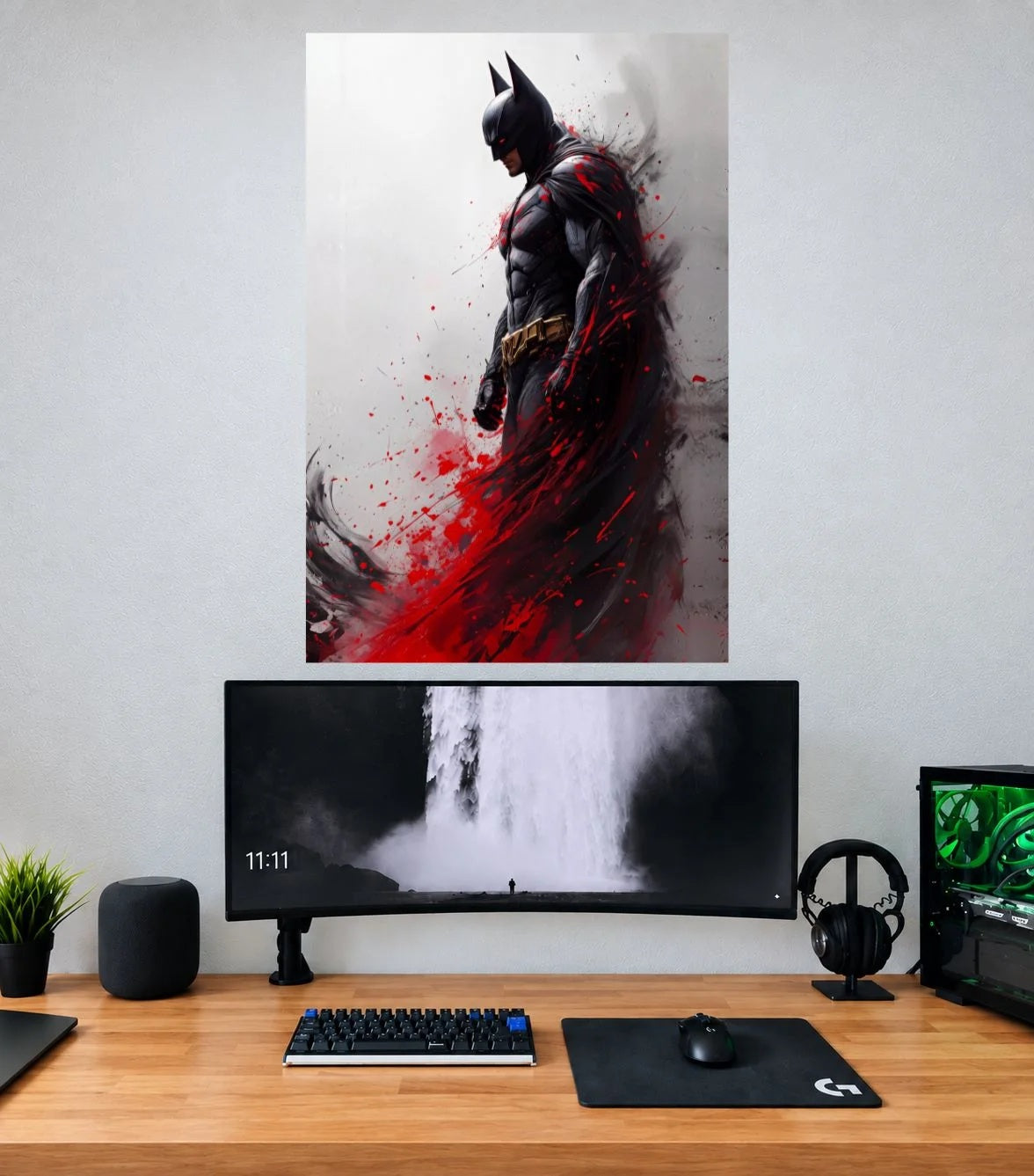 Batman Crimson Smoke Silhouette single wall poster mockup