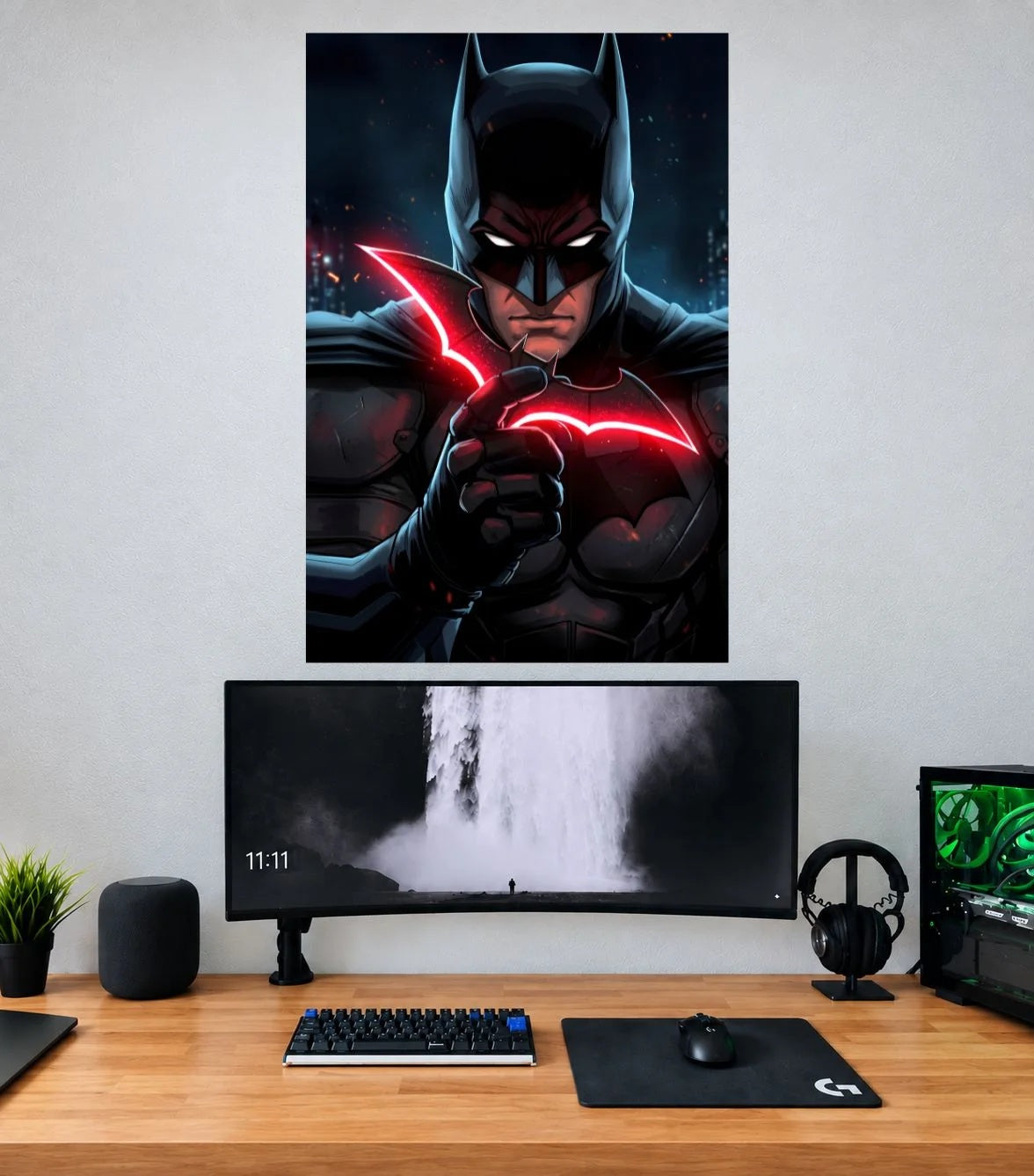 Batman Red Bat Emblem Closeup single wall poster mockup