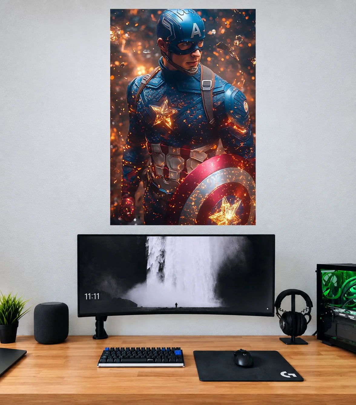 Captain America Inferno Battle Shield Captain America single wall poster mockup