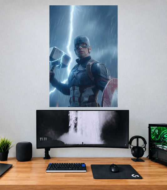 Captain America Thunder Shield Guardian Captain America single wall poster mockup