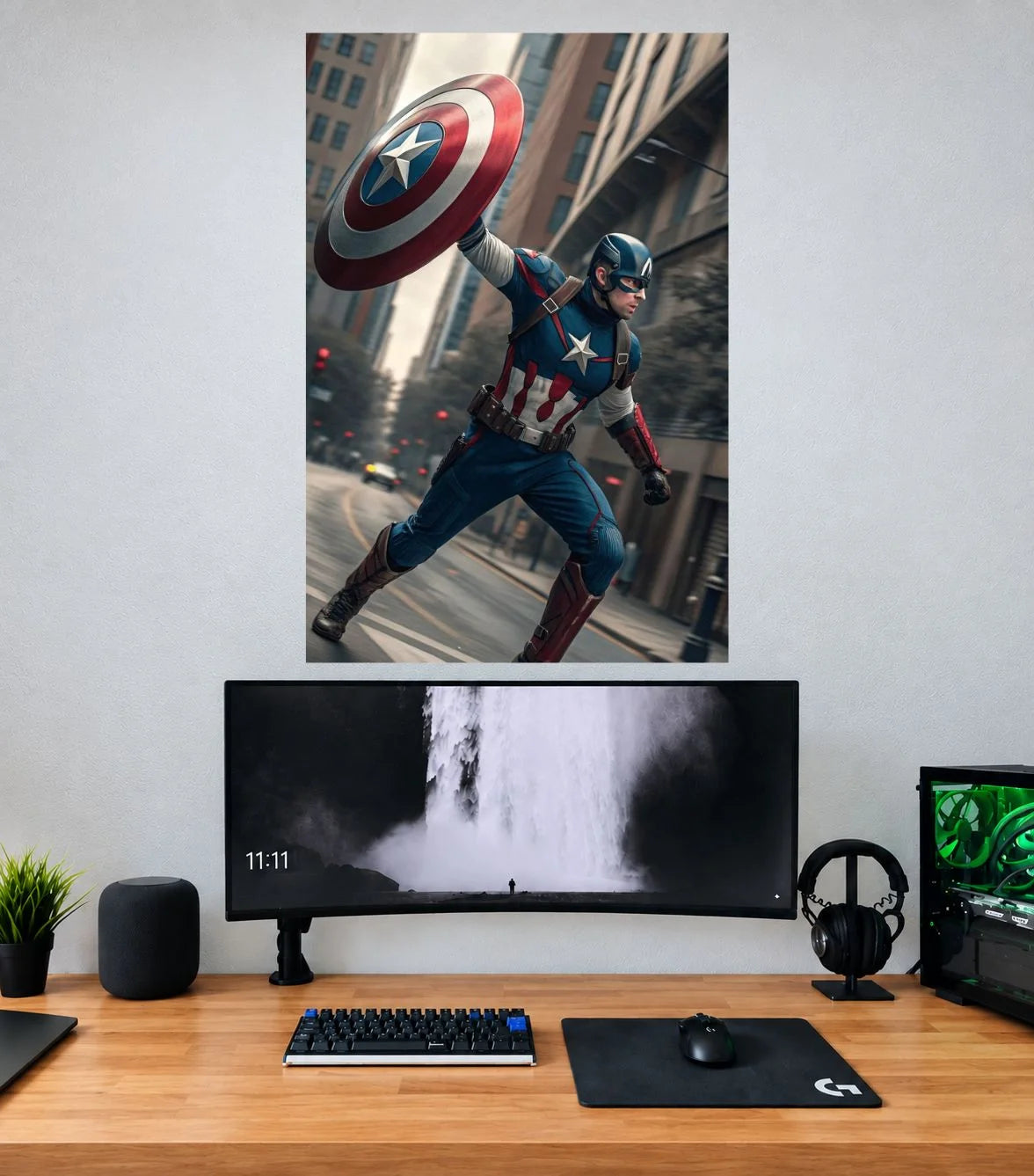 Captain America City Leap Action Captain America single wall poster mockup