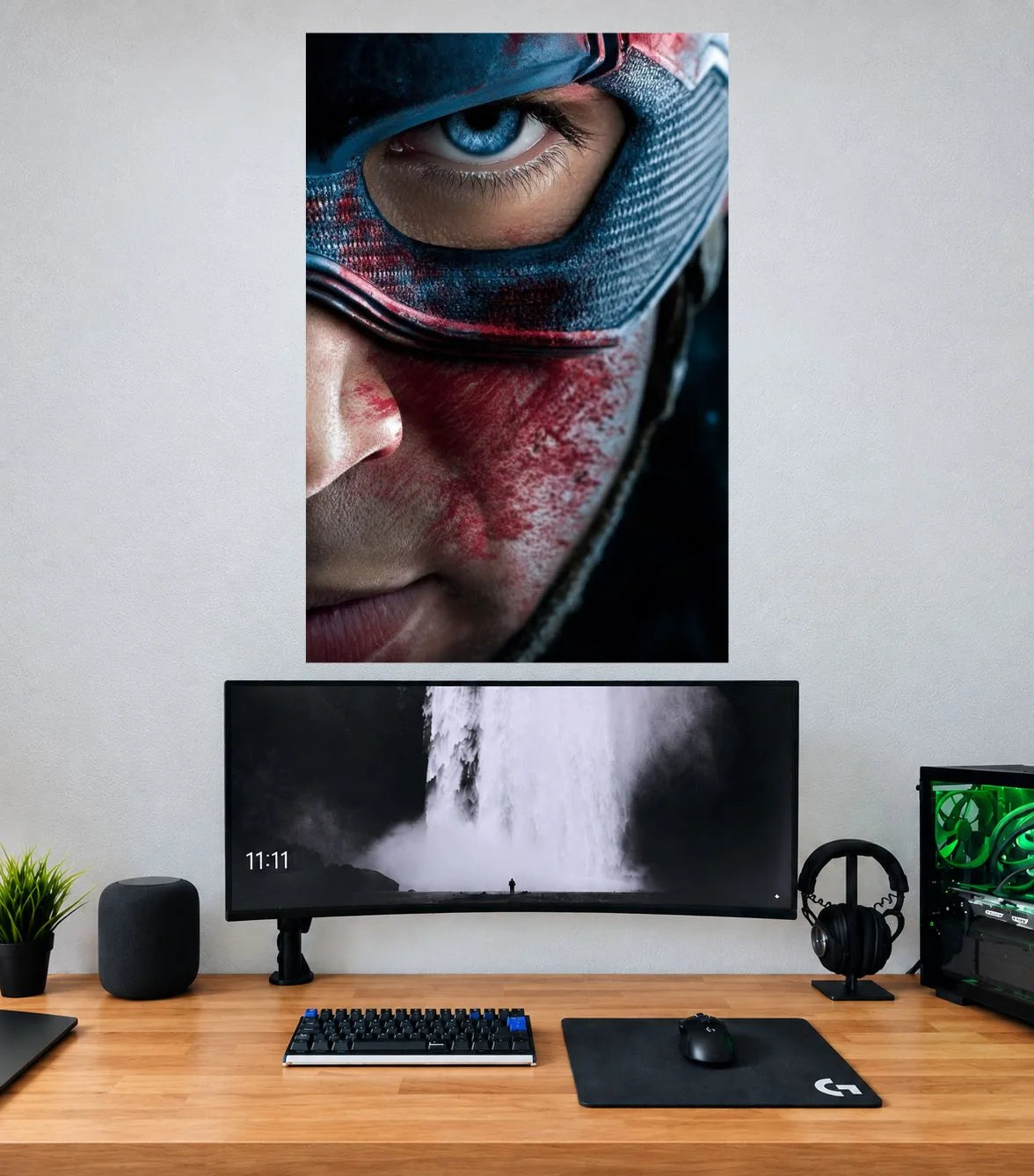 Captain America Intense Eyes Portrait Captain America single wall poster mockup