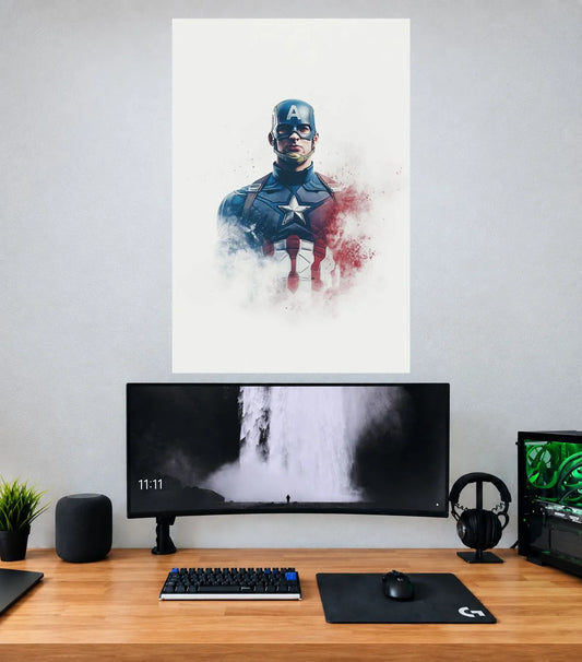 Captain America Watercolor Hero Captain America single wall poster mockup