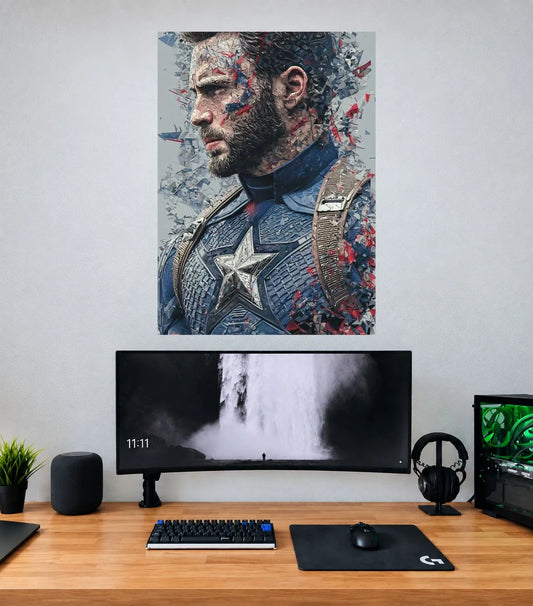 Captain America Battle Scarred Profile Captain America single wall poster mockup