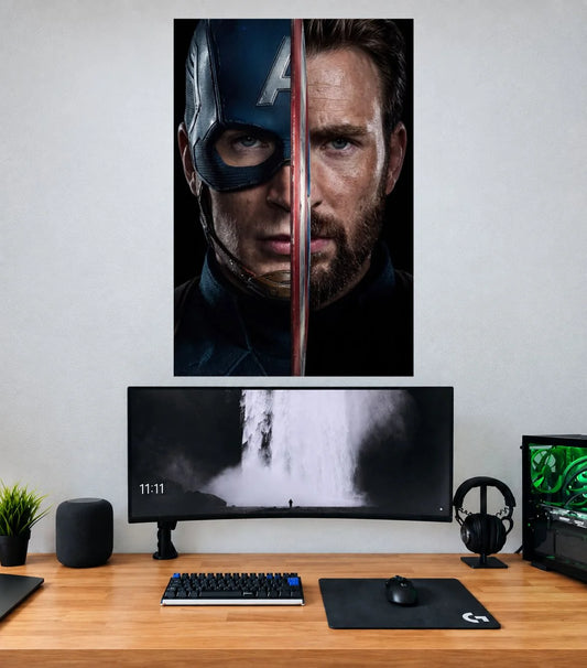 Captain America Dual Identity Portrait Captain America single wall poster mockup