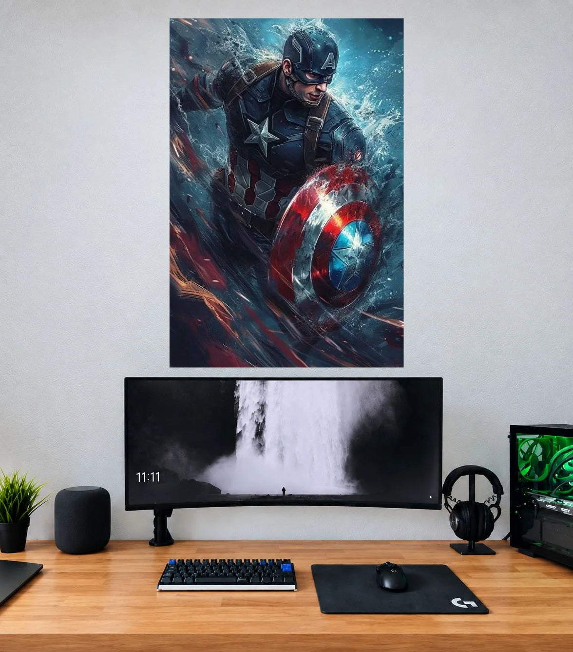 Captain America Stormy Battlefield Shield Captain America single wall poster mockup