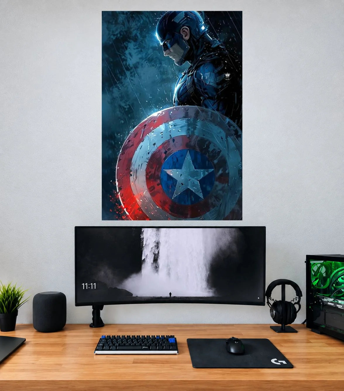 Captain America Blue Smoke Shield Captain America single wall poster mockup