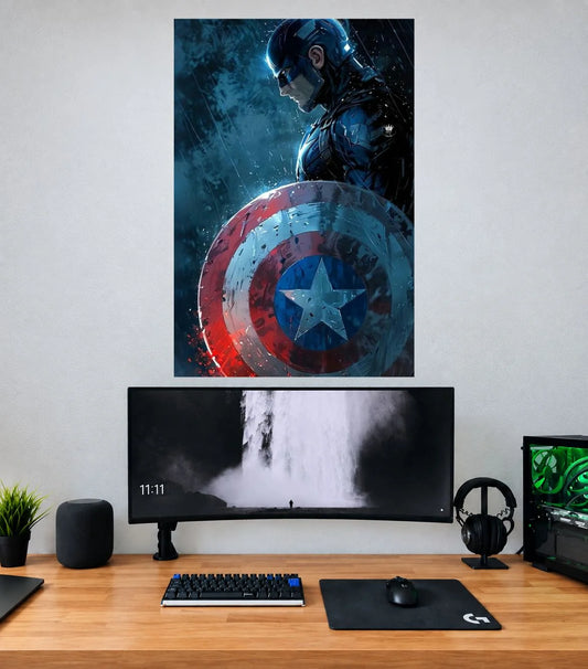 Captain America Blue Smoke Shield Captain America single wall poster mockup