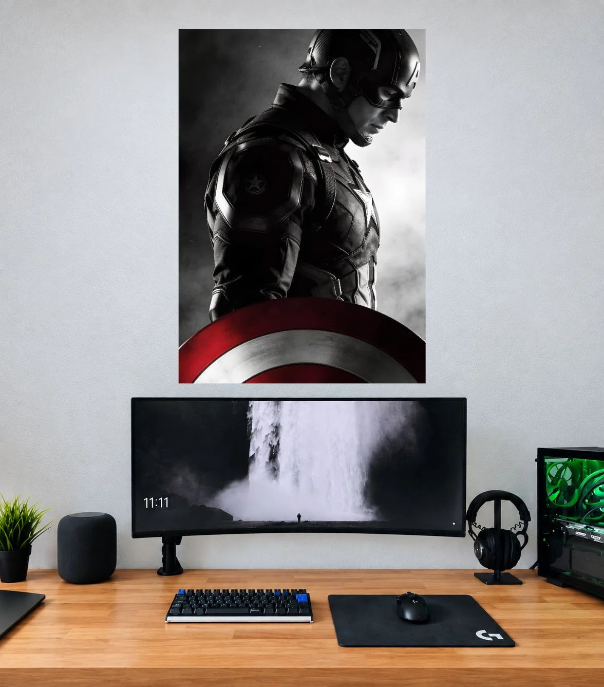 Captain America Black White Shield Portrait Captain America single wall poster mockup